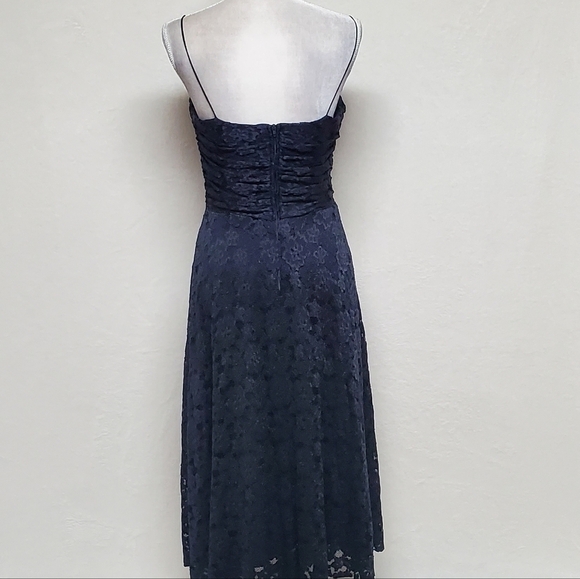 VINTAGE Eliza J Navy Blue Lace A-line Spaghetti Strap Padded Bustier Midi Dress - Picture 11 of 16